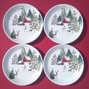 Pottery barn Christmas in the Country Stoneware Salad Plates 8.75” Set of 4 New